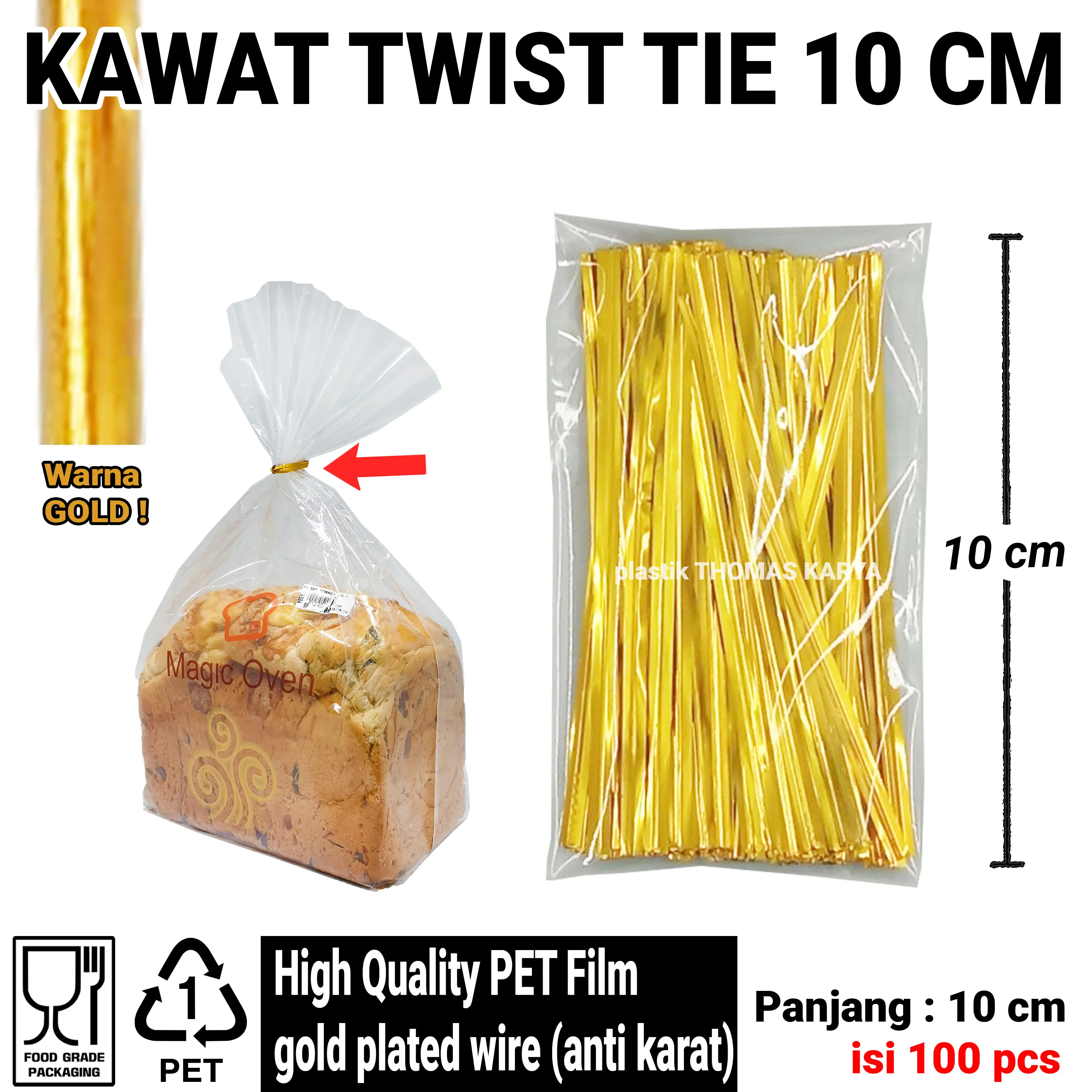 Kawat Twist Tie Potong Tali Pita Kilap Pengikat Souvenir Lolipop Bingkisan Roti Tawar