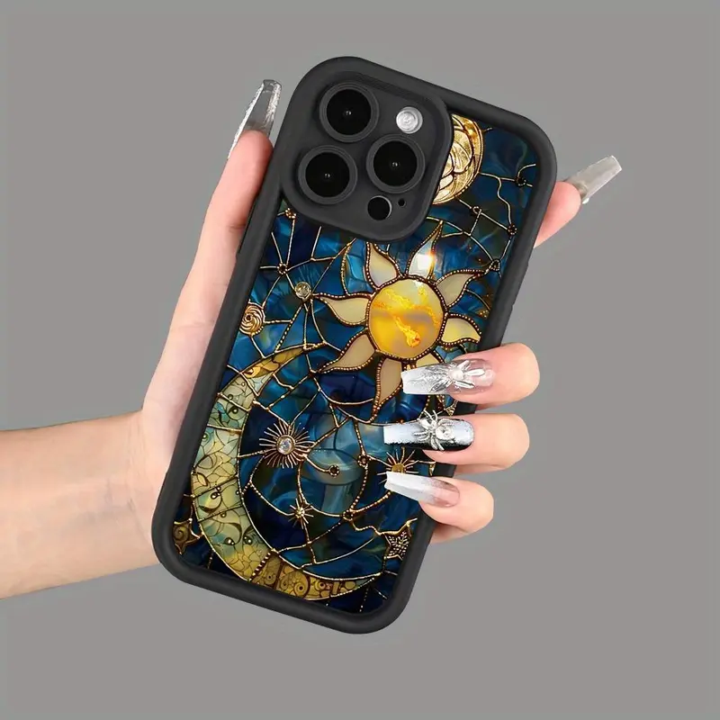 Creative Sun & Moon Pattern Phone Case, Shockproof Phone Protective Cover, Phone Accessory Compatible with iphone 16 15 14 13 12 11 Plus Pro Max 3