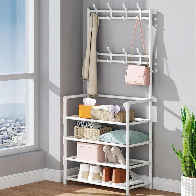 Shoe Rack with 8 Hooks, 1 Count 4/5 Layers Storage Rack, Multifunctional Storage Organizer for Living Room, Bedroom and Home Office 4