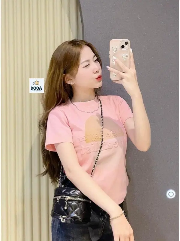 Áo thun chất BORIP COTTON Xịn chữ nổi Sỉe từ 35kg đến 68kg dáng áo baby tee  DOGA tay ngắn cổ tròn in trẻ trung màu thoáng mát, hut mồ hôi. không xù lông M174 Nữ Top Women Tre Đen 3