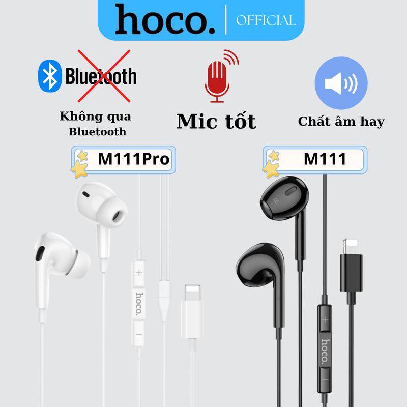 Tai Nghe có dây chân Lightning chính hãng Hoco M111/M111Pro hỗ trợ game cắm dùng trực tiếp không cần kết nối bluetooth, hỗ trợ nghe gọi mic tốt, có phím điều khiển nhạc Nhét Tai Nghe Nhạc earphone