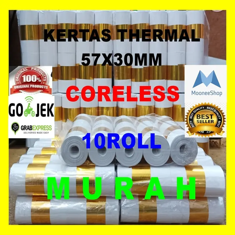 Kertas Termal [GOLD] Thermal Paper Rol 57x30 58x30 Termal EDC Thermal Printer Mini Bluetooth Cetak Hitam Kertas Thermal GOLD 10 ROLL 0