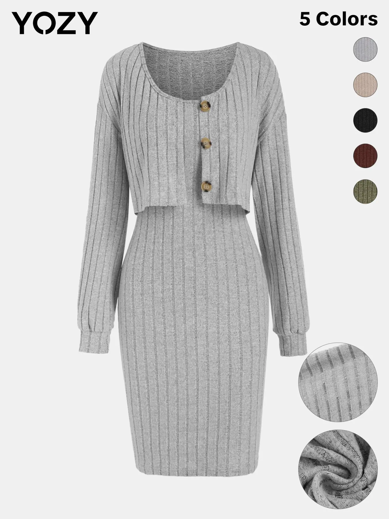 YOZY Knit Tank Bodycon Dress & Ribbed Button Front Crop Cardigan Two Piece Set, Women's Autumn Dresses Winter Clothes for Daily Wear, 2 Piece Sets Women, Fall & Winter Outfits