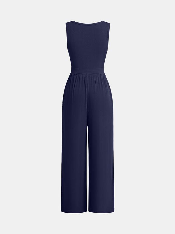 YOZY Solid High Waist Wide Leg Tank Jumpsuit/ Casual Comfort Sleeveless Jumpsuit, Women's Daily Wear for Summer & Autumn 7