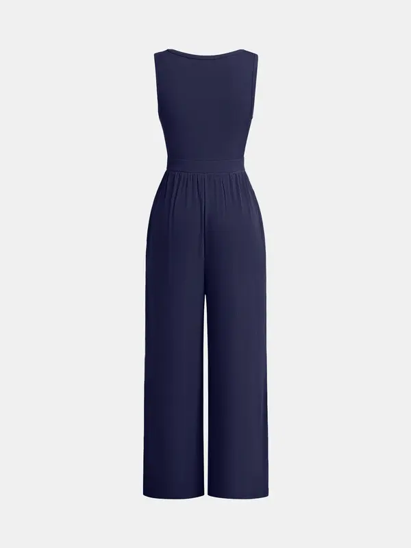 YOZY Solid High Waist Wide Leg Tank Jumpsuit/ Casual Comfort Sleeveless Jumpsuit, Women's Daily Wear for Summer & Autumn 7