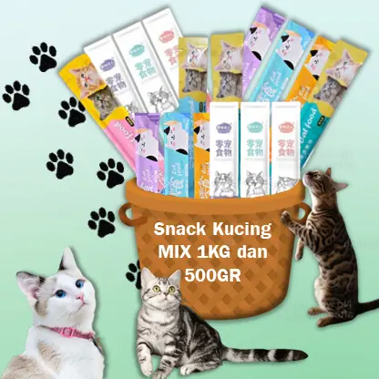 Paket Snack Kucing Murah 1kg Mix Murah Berkualitas Tinggi dan Berlimpah untuk Penggemukan Kucing