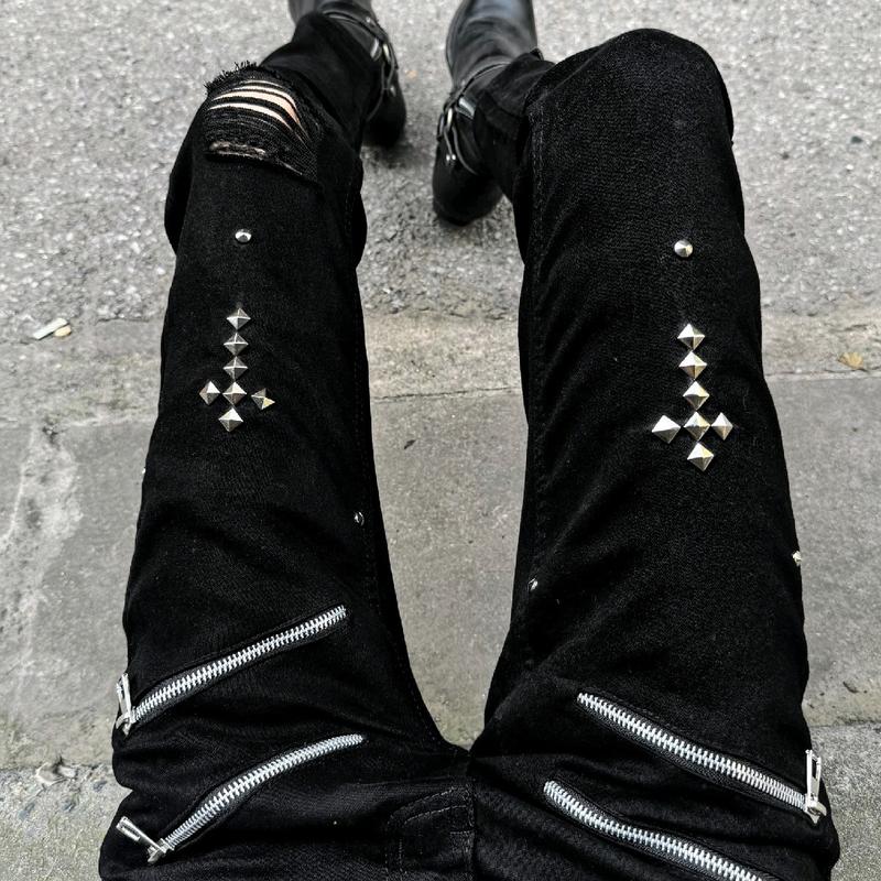 Quần Jean Skinny 4 zip ngắn mix đinh chữ thập