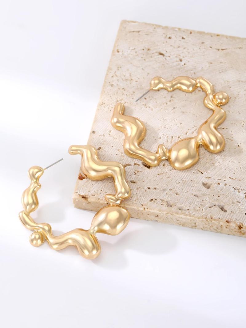 Product Introduction of Fashionable Irregular Shaped Hoop Earrings, 1 Pair Fashion Jewelry for Party, Daily Clothing Decor, Trendy All-match & Exquisite Jewelry for Birthday Gift 6