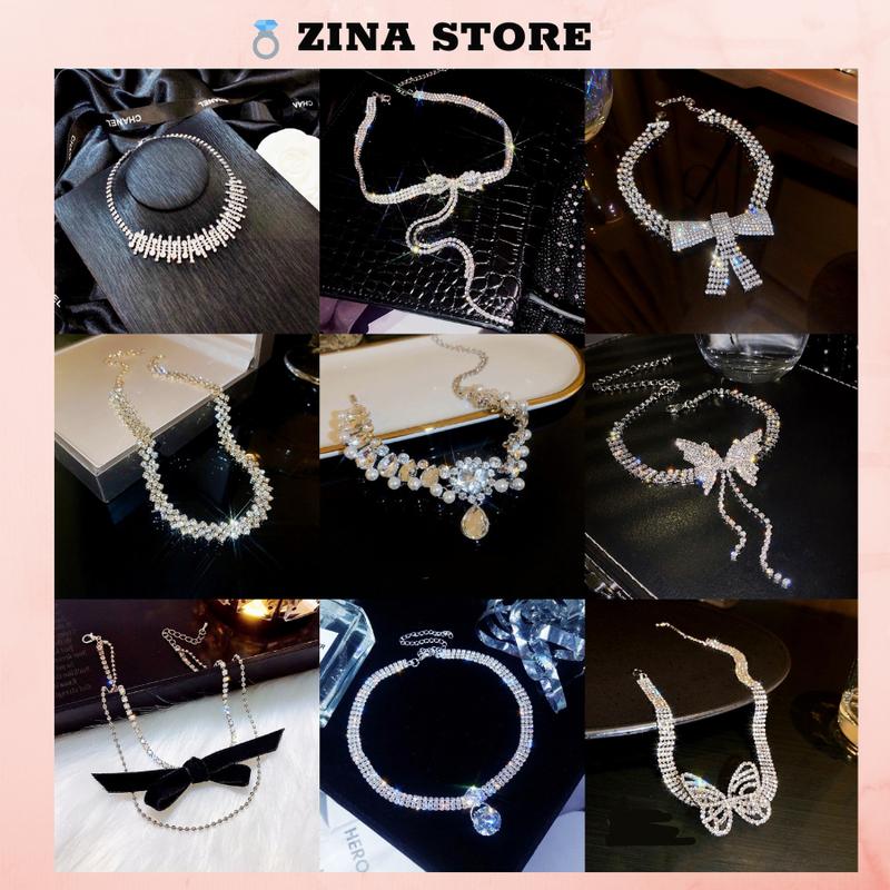 Vòng cổ dây chuyền choker đính đá đi tiệc sang trọng ZINA STORE