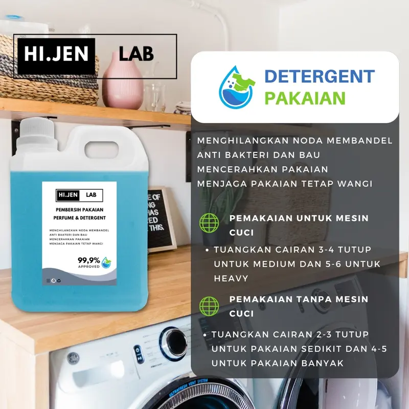 Deterjen Cair / Detergent Liquid Laundry Premium Pembersih Pakaian & Penghilang Noda 1 Liter Jerigen Aroma Parfum EDT 1