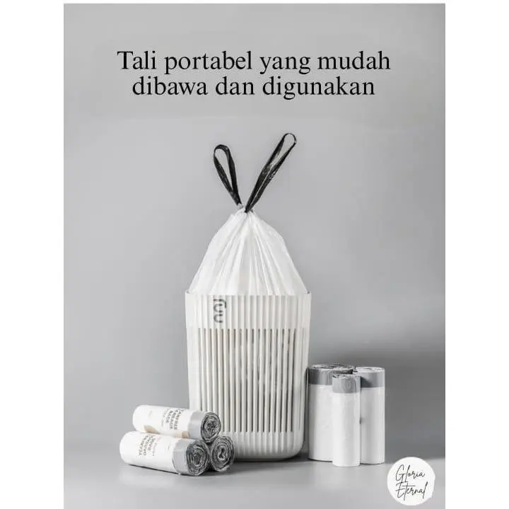 [BAS] Kantong Sampah Tali 45x50cm Isi 30pcs / Plastik Sampah Gulung / Trash Bag Rope / Kantong Sampah dengan Tali Pegangan Termurah