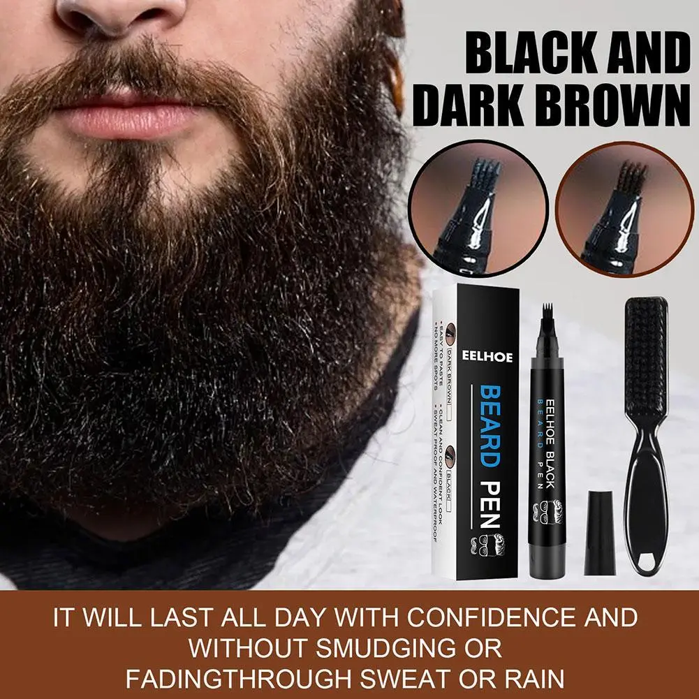 Male Grooming Tool Beard Filler Pen Kit with Brush Barber Pencil for Hair Mustache and Eyebrow R7B7
