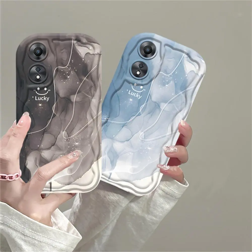 Casing hp OPPO A18 A38 A78 A58 Reno 8T A17 A17k A16 A16s A15 A15S A5s A54s A12 A9 A3S A54 A53 A1K A7 A77s A16K A16E A57 2022 A52 A92 A31 Reno 8T 5F Casing Sampul Lembut Mengkilap Tepi Melengkung Bergelombang 3D Smiley Lucky MUHAMAD