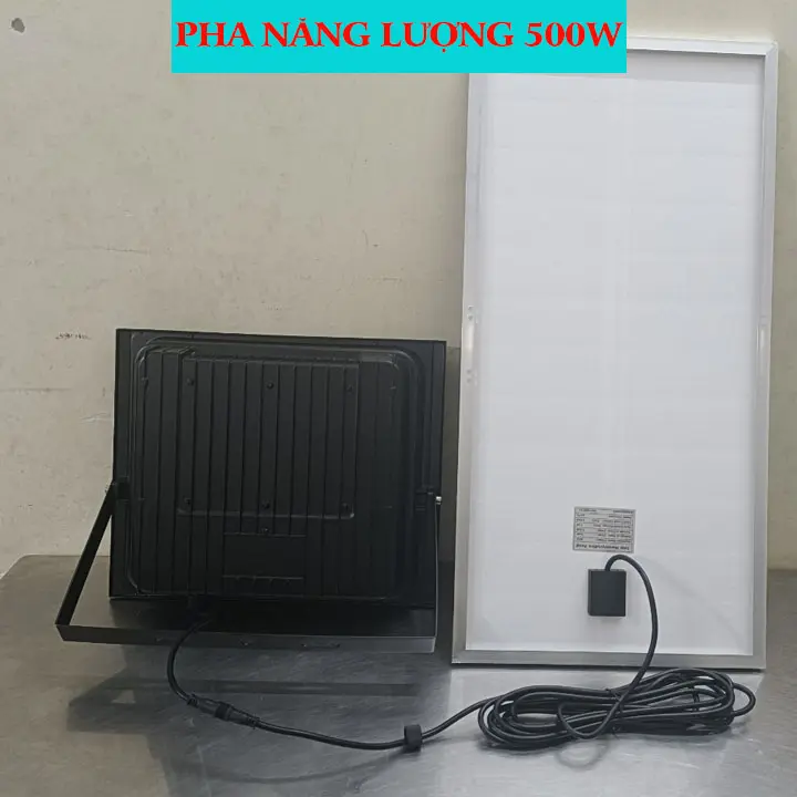 Đèn pha năng lượng mặt trời 500W, Vỏ nhôm, Chip LED 5730, Chống nước, Bảo hành 2 năm den  phan 2