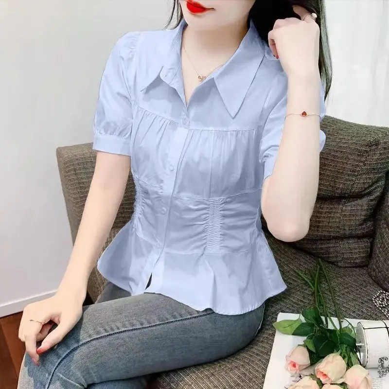Áo Sơ Mi Ngắn Tay, Dành Cho Phụ Nữ, Hàng Mới Về Mùa Hè 2024, Thiết Kế Đẹp, Cỡ Nhỏ, Eo Bó Sát, Phong Cách Pháp Sang Trọng Độc Đáo Áo Ôm Eo 2