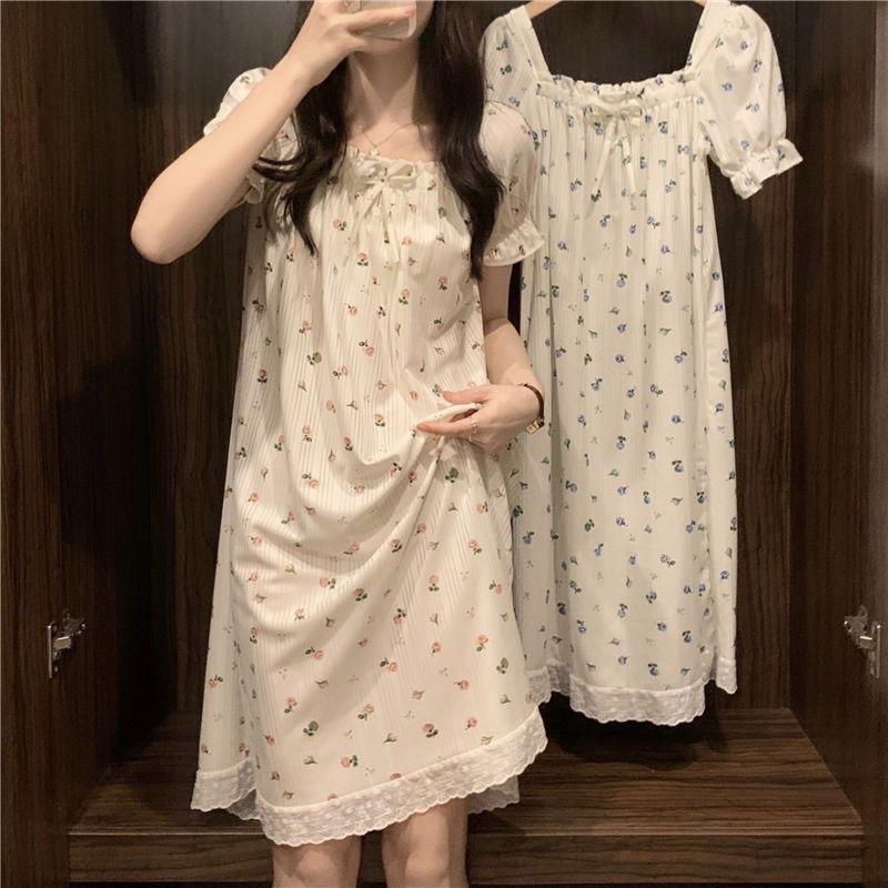 ￼váy ngủ ngắn tay phong cách công chúa in hoa mới chất lượng cao phục vụ tại nhà mùa hè 0