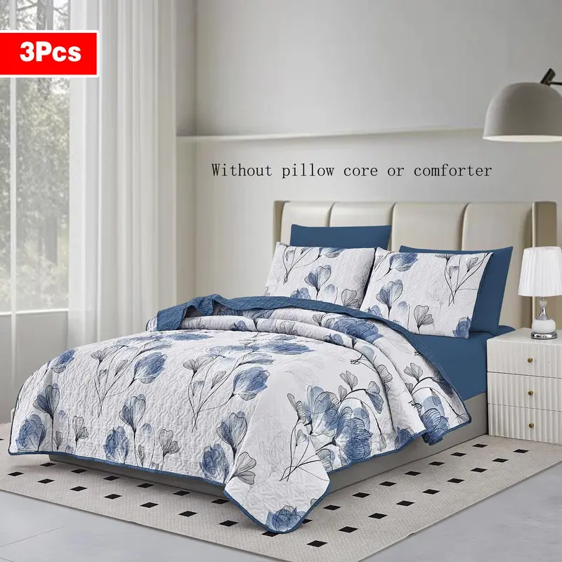 Floral Print Bedspread Set, 1 Count Bed Cover & 2 Counts Pillowcase without Filler, Soft Comfortable Bedding Set for Home Bedroom 4