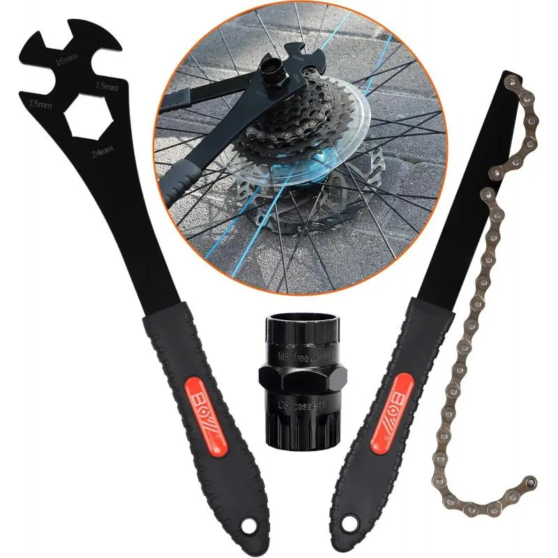 Bike Removal Tool Kit, Portable Bicycle Freewheel Removal Tool, Bicycle Chain Wrench, Multifunctional Bicycle Repair Tool