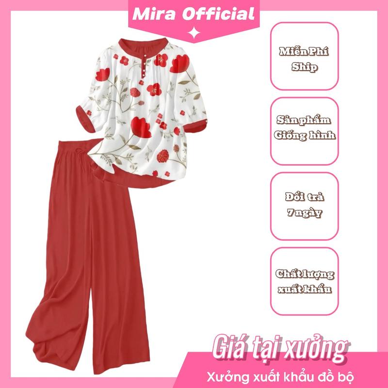 LN20- Đồ bộ chất vải linen cao cấp - Hoạ tiết in 3D Nhung Nữ Women Áo Top Kem