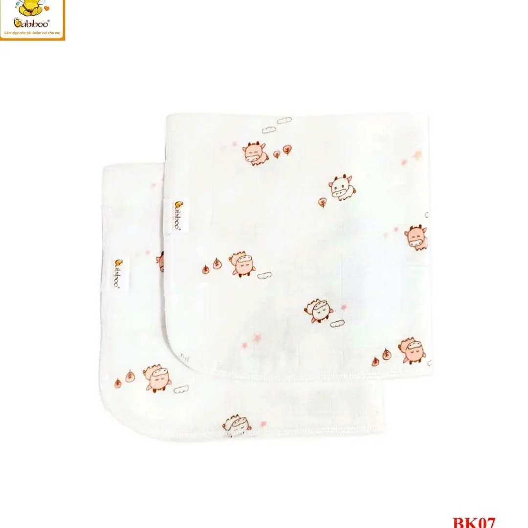 Khăn Sữa Trắng , Vải MusLin Viền Chỉ Tơ                                           In Hình Họa Tiết Cho Trẻ Sơ Sinh