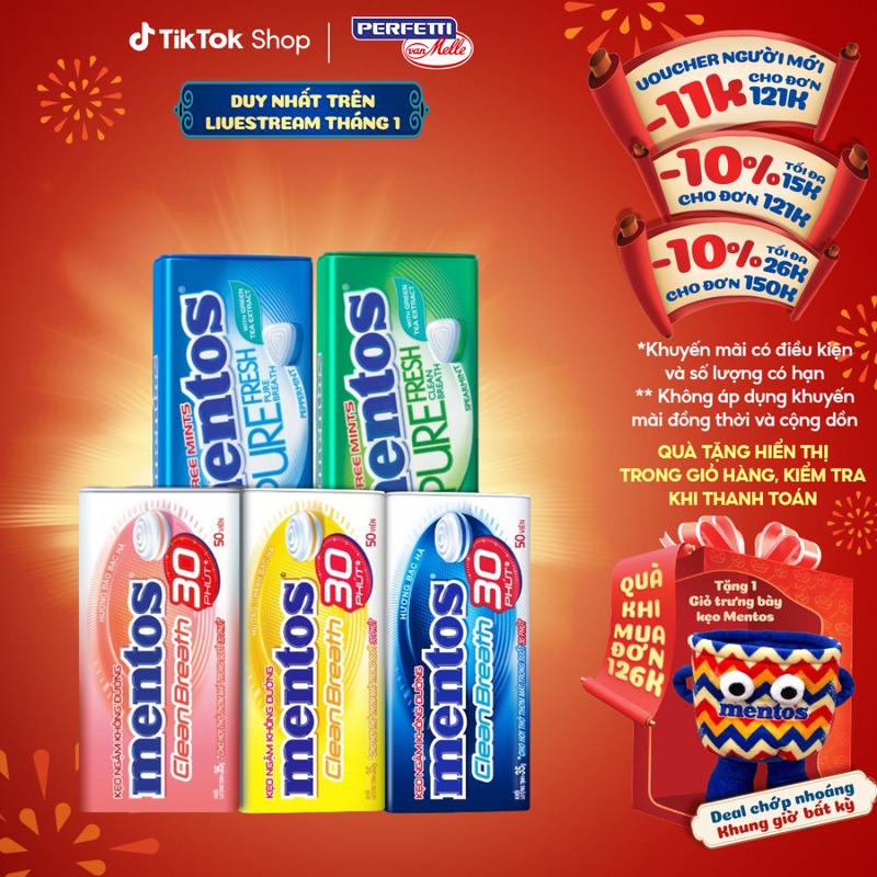  COMBO Hộp thiếc kẹo ngậm Mentos Clean Breath hương bạc hà và trái cây bạc hà mang lại hơi thở thơm mát 