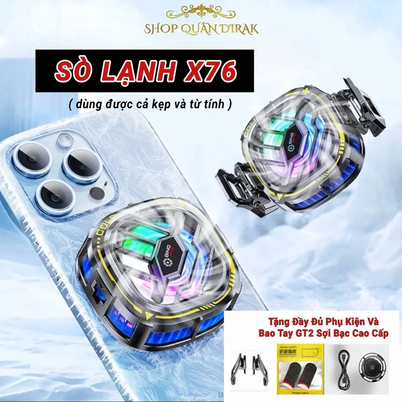 Sò Lạnh X76 Công Nghệ Mới Hỗ Trợ Cả Kẹp Và Từ Tính, Thiết Kế Gaming Hầm Hố Làm Lạnh Sâu Dành Cho Điện Thoại Và Ipad 0