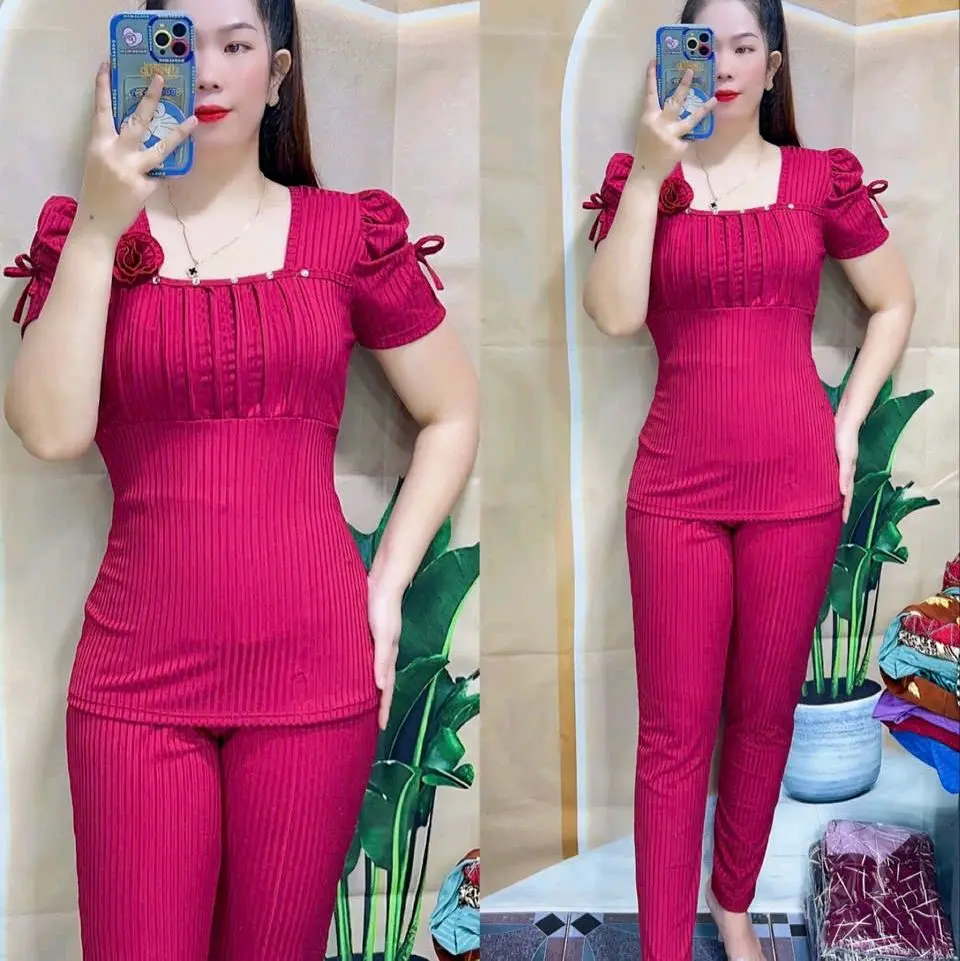 ĐỒ BỘ QUẦN DÀI THUN GÂN ĐŨA CỔ VUÔNG HOA XẾP LI TIỂU THƯ (40_85kg) bingsize