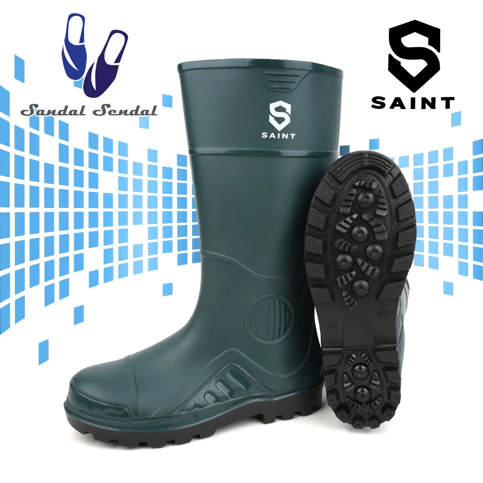 Sepatu Boot Tinggi SAINT ADIRA Hijau Anti Slip Air Lentur Nyaman Ringan Lokal Karet Perkebunan