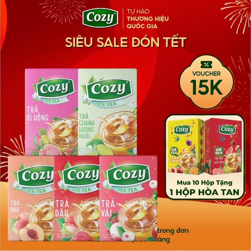 Voucher 15k - Lộc Đón Xuân Combo 5 Trà Trái Cây Trà Đen Hòa Tan VỊ MỚI LẠ Cozy Tea: Ổi Hồng Chanh Nhài Dâu Tây Đào Vải Hộp 16 Gói Thức Uống Giải Khát Và Giải Nhiệt Cho Mùa Hè Nước Trà Thơm Chè Sạch Tươi Nguyên Chất
