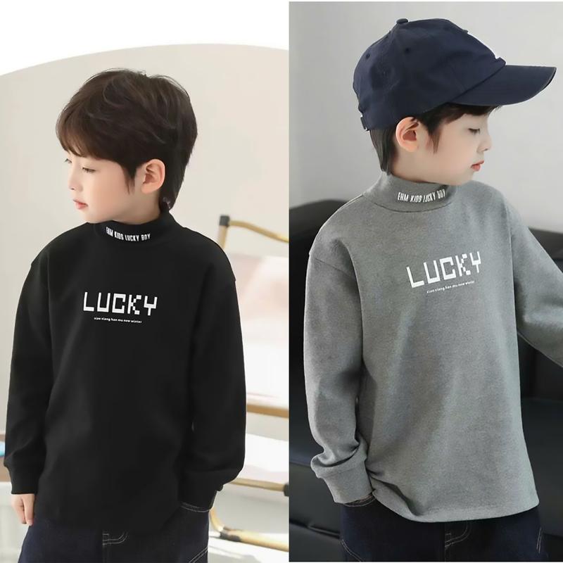  Áo giữ nhiệt cho bé trai  áo dài tay thu đông cổ 3 phân cho bé 17-45kg mẫu LUCKY giữ ấm tốt. 