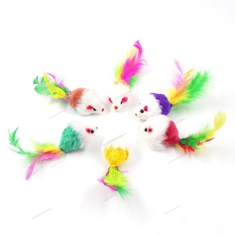 Product Introduction of Soft Fleece False Mouse Cat Toys Colorful Feather Funny Playing Toys For Cats Kitten Interactive Ball Cat Toy 2