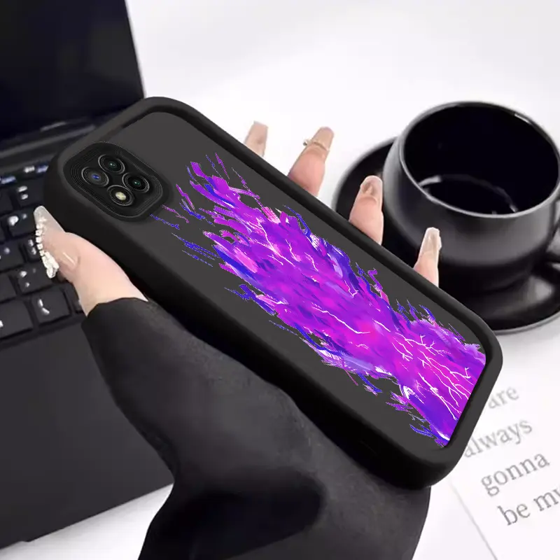 Dua bahan hitam dan putih,Casing ponsel silikon cair MATASURGA,api ungu case untuk Redmi 9c/10/10C/12/12C/13/13C/9/9A/A1/A3/K60ULTRA,terasa nyaman dan antibenturan Penutup 2