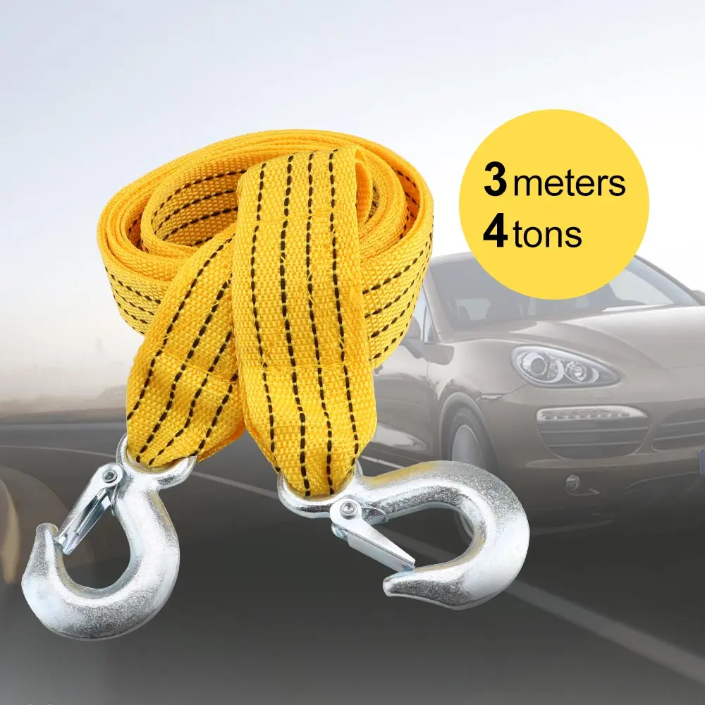 Spot Goods COD 3M 3Tons Car Towing Rope Tow Strap Nylon Alloy Steel Hook Emergency Rescue Tools For Trailer Off Road 4x4 Motorcycle Accessories