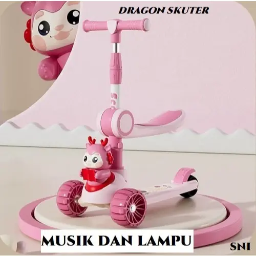 Mainan Scooter Anak SNI Roda 3 in 1 Skuter Dragon Kickboard Otoped Anak Dengan Lampu LED kursi dan Musik Outdoor Indoor Roller Skateboard untuk 2-8 tahun Anak 0