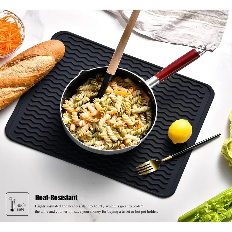 Silicone Tableware Drying Mat, Heat Resistant Non-slip Placemat, Kitchen Countertop Protector, Kitchen Accessories for Home Use 6