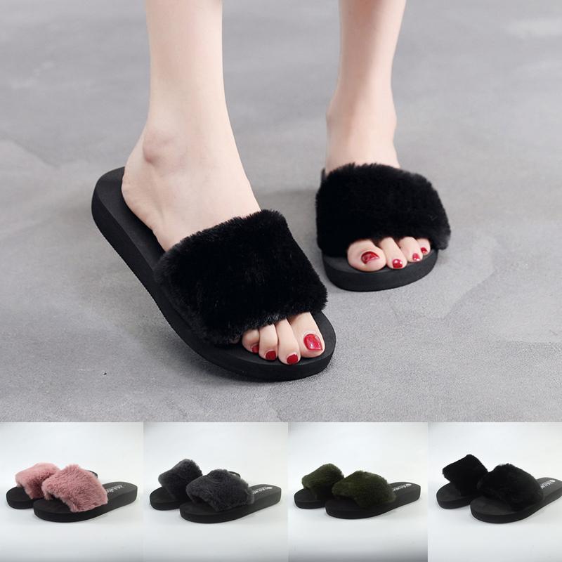 Product Introduction of Shoes for Female Students Version of Wool Slippers Women's Middle Heel Flat Slippers Indoor Cotton Slippers Women's Outer Wear 50