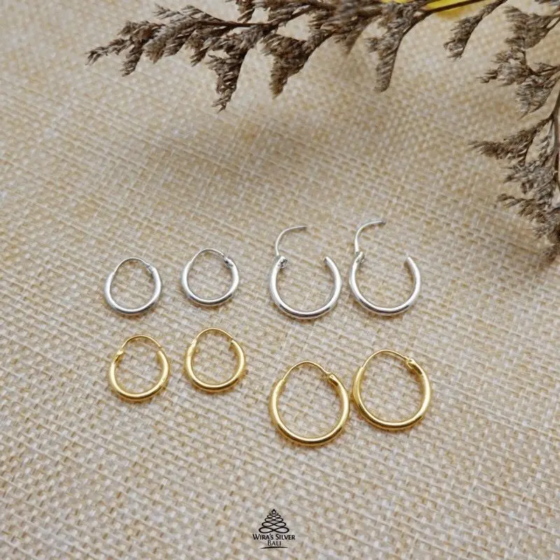 Anting Bayi Dan Anak Model Polos-Triple Rings Perak 925 Dan Lapis Emas 24 Karat 0