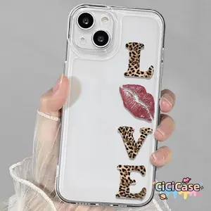 Case HP Untuk IPhone 13 16 11 15 12 14 Pro Max 8Plus 7Plus XR 16 7 8 15 6S 6 Plus X XS Max SE 2020 Bibir Manis Motif Macan Tutul Cinta Transparan Soft Cover