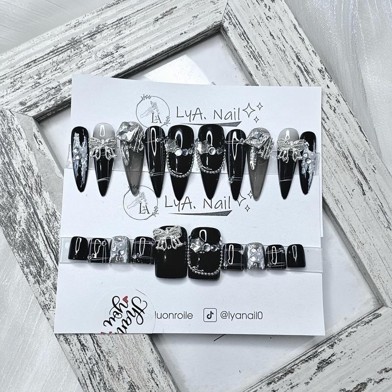 ND148 Nailbox móng giả combo tay chân đen thạch