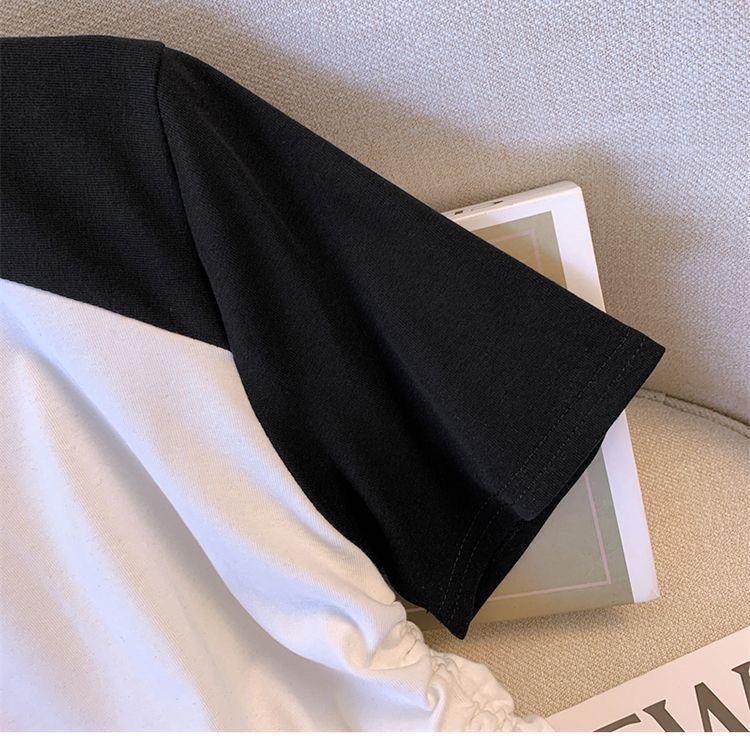 Product Introduction of Plus Size Irregular Letter Shoulder Short-Sleeved T-shirt Women's Summer New Belly Covering Short Top 11