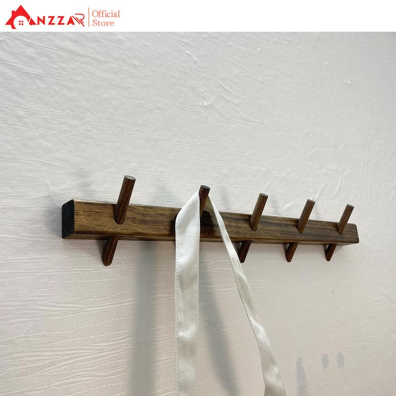 Móc Treo Quần Áo Gắn Tường - Móc Gỗ Treo Quần Áo Anzzar Màu Nâu Rustic- Móc Treo Tường 100% Gỗ Tự Nhiên-M01