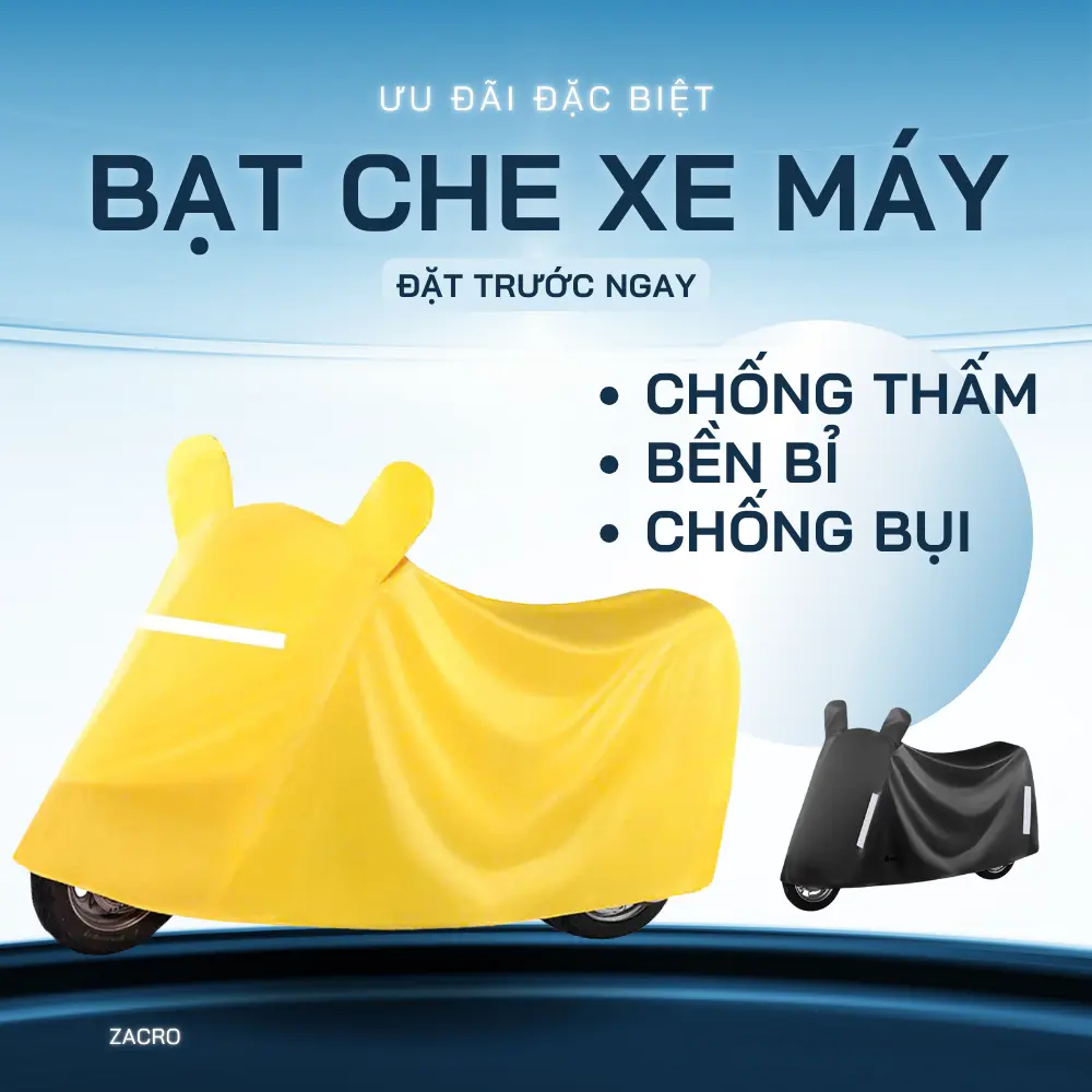Bạt che xe máy/tấm che nắng/che mưa/che bụi/bạt che có gương, Bạt che xe máy phản quang làm từ chất liệu áo mưa cao cấp