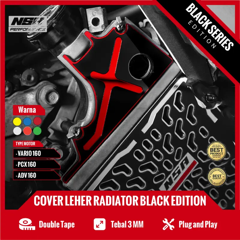 NSA GARNISH COVER LEHER RADIATOR BLACK SERIES VARIO PCX ADV STYLO Leher Radiator Honda 125/150/160 Aksesoris NSA Performance Akrilik Engine Laser Motor Motorcycle 7
