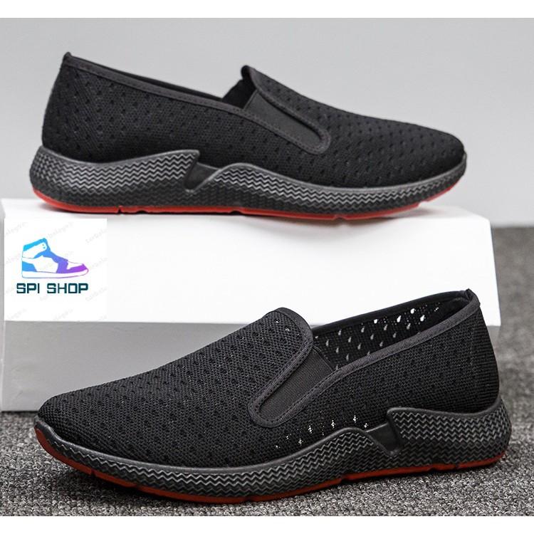 Giày Lười Vải Nam Đế Cao Lỗ Thoáng Khí Màu Đen Ts60 fom to giảm 1size