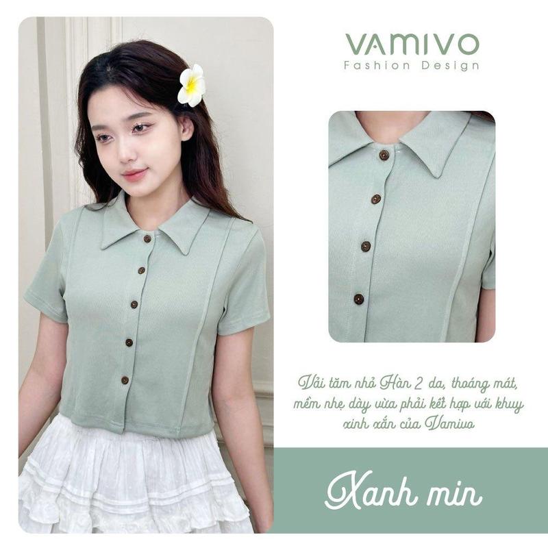 Áo thun có cổ nữ ATK17 Vamivo vải tăm Hàn, cổ đức siêu xinh 5
