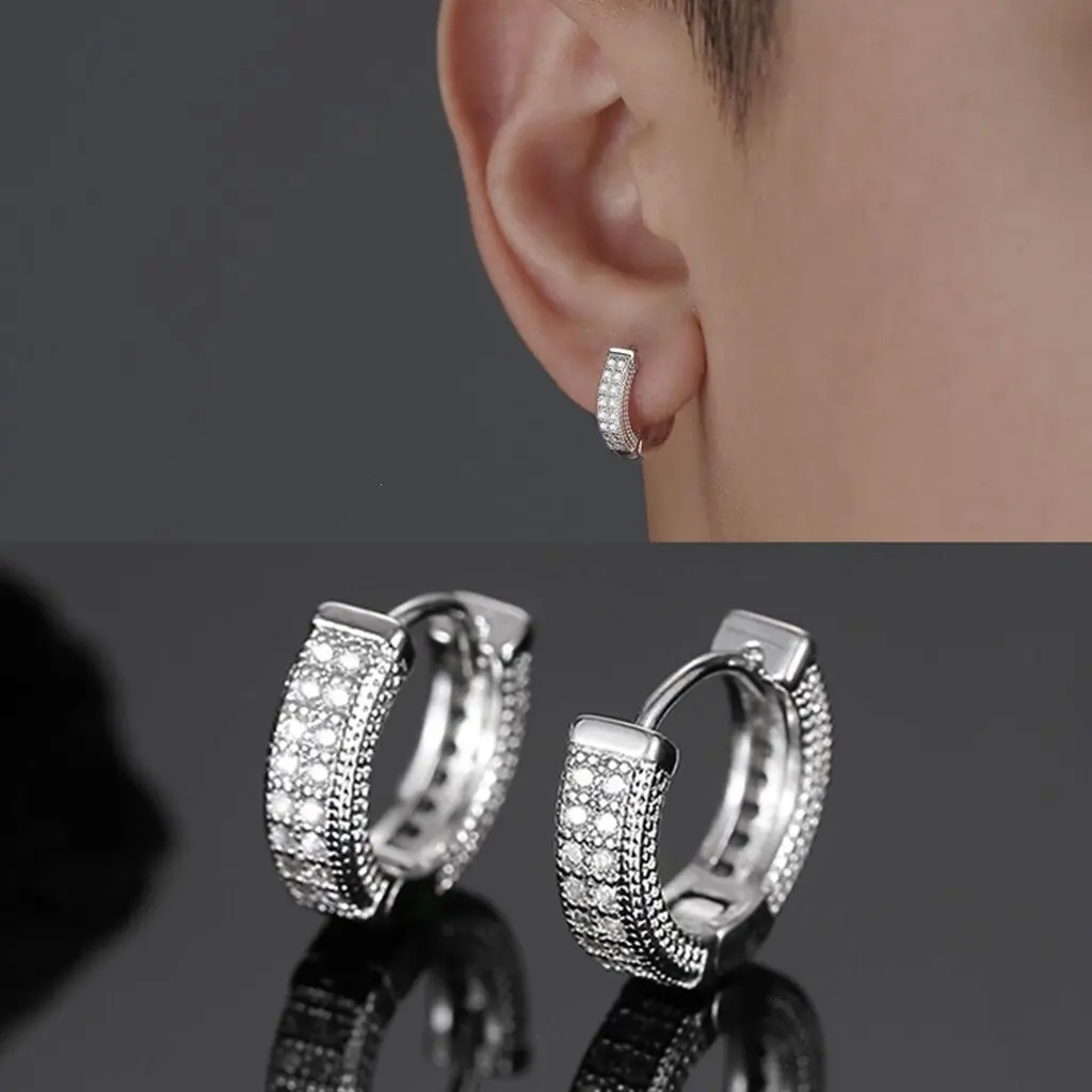 2024 Full Diamond 925 Sterling Silver Earrings New Year Trendy Men Earrings Golden Ear Ring Trendy Single Ear Clips Earrings