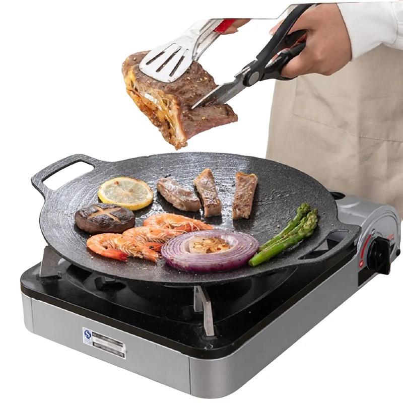 Chảo đá nướng thịt chống dính size 34cm chảo gang nướng thịt không dầu bếp từ bếp ga