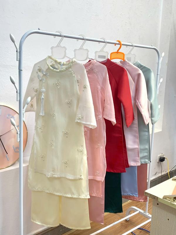  Áo dài Tơ AD2 áo dài Đào AD1 size đại 14 - 45kg cho mẹ và bé gái  Có kèm quần  