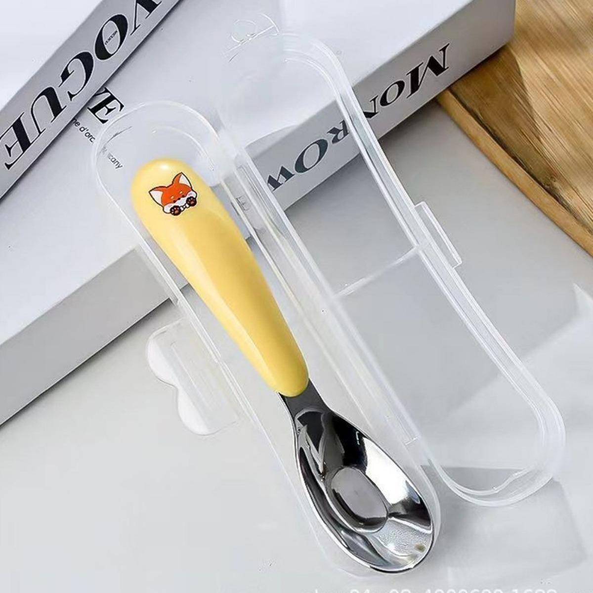 Set Sendok Garpu Bayi Stainless Steel dengan Kotak Gagang Silikon Lembut Set Alat Makan MPASI Anak Portable Travel Cutlery Set Sendok Garpu Sekolah Aman Anti Karat Ringan Higienis untuk Bayi Balita Belajar Makan Mandiri