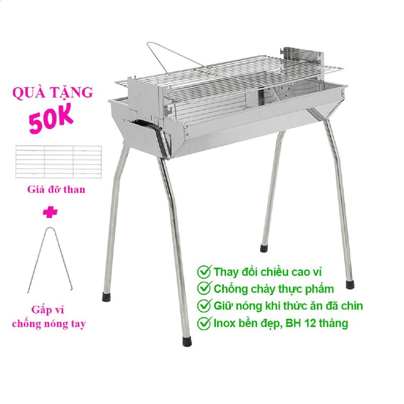 Bếp nướng than hoa VCM lò nướng than inox đứng gấp gọn dã ngoại bbq ngoài trời quay thịt bếp than củi không khói